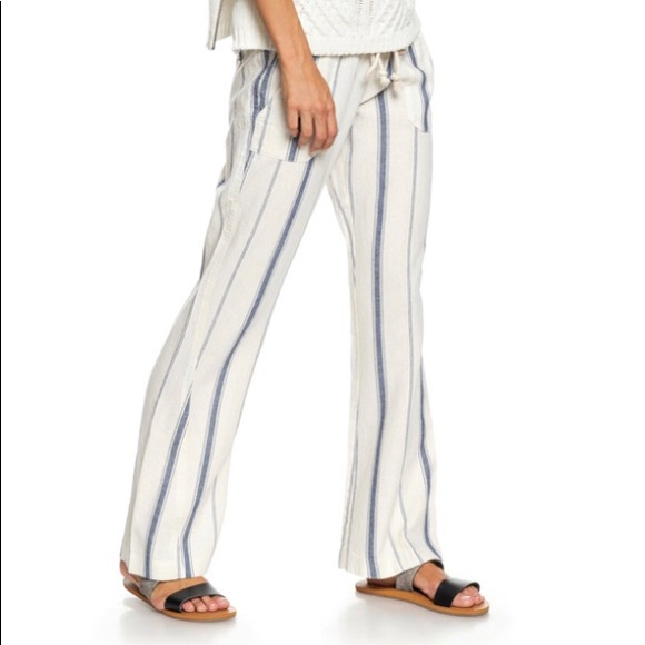 Roxy Oceanside Flared Linen Striped Beach Pants - Picture 4 of 8